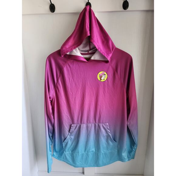 Buc-ees Performance Hoodie Top Purple Pink Blue Ombre Good Tides Vibes Womens L - Picture 1 of 7